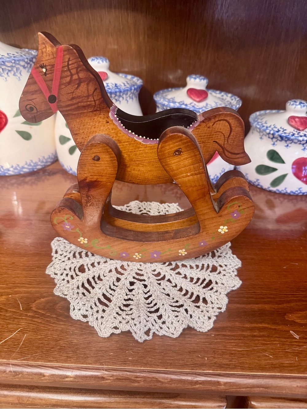 Cottagecore folk art wooden rocking horse